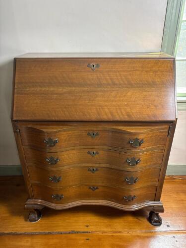 Mahogany Serpentine Front Fall-Front Secretary Desk
