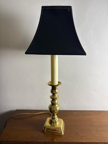 Brass Candlestick-Style Table Lamp With Black Shade