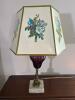 Purple Glass and Brass Table Lamp with Floral Shade