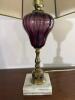 Purple Glass and Brass Table Lamp with Floral Shade - 2