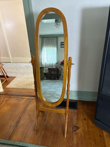 Oval Cheval Mirror With Light Wood Frame