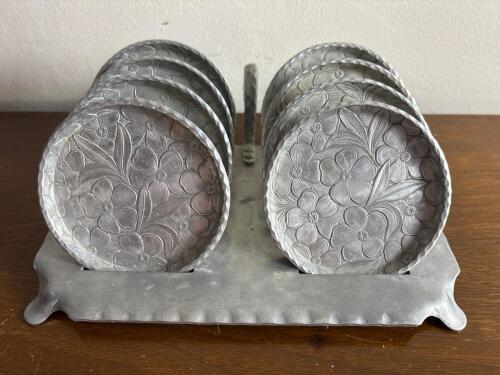 Hand-Forged Everlast Pewter Coasters With Holder
