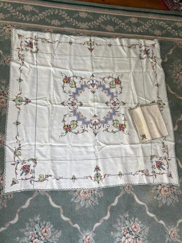 Embroidered Tablecloth with Matching Napkins