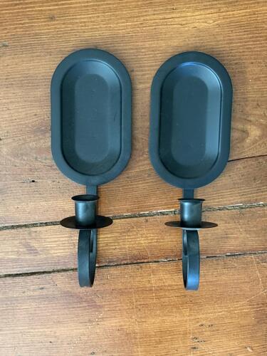 Pair of Black Metal Wall Candle Sconces