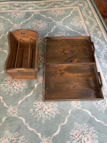 Wood Magazine Holder and Serving Trays, Classic Style