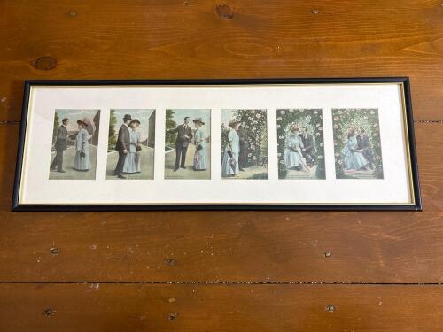 9" x 28" Framed Victorian-Style Courtship Lithograph Postcard Set