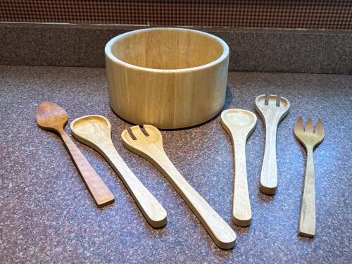 Beechwood Salad Bowl with Matching Salad Servers
