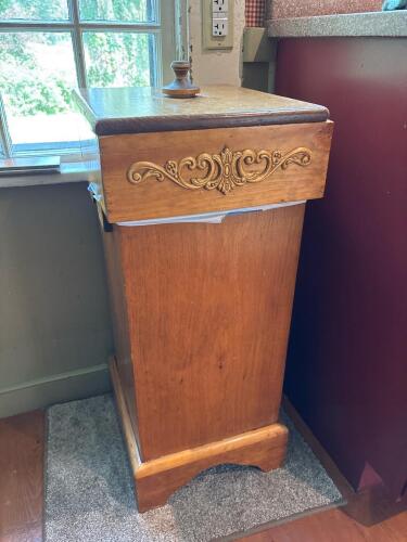 Hand-Made Wooden Waste Bin With Decorative Trim