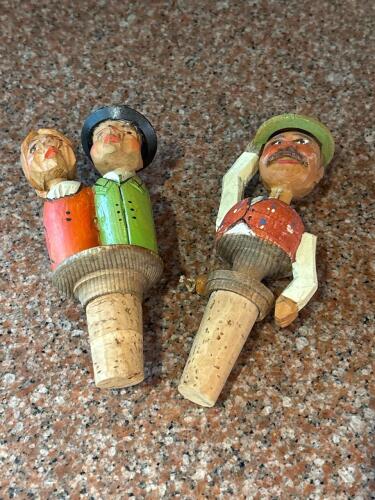 Vintage Hand-Carved Figural Wooden Bottle Stoppers
