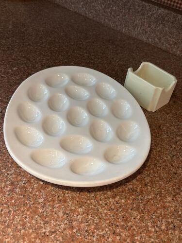 Ceramic Deviled Egg Plate with Napkin Holder