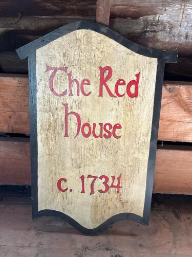 Hand Painted Wooden Red House Sign c. 1734-Style