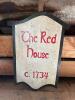 Hand Painted Wooden Red House Sign c. 1734-Style - 3