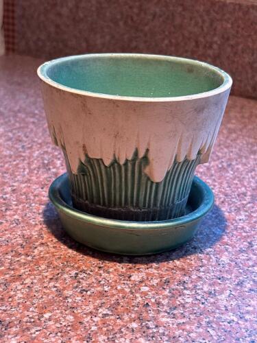 Vintage McCoy USA Flower Pot with Attached Saucer