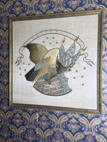 Framed Embroidered Patriotic Eagle Textile