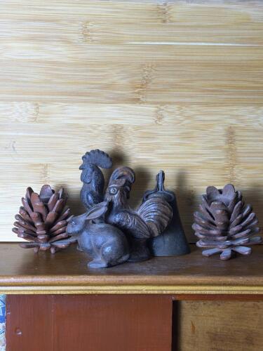 Small Cast Iron Animal and Pinecones