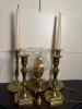 Brass Candlesticks and Hurricane Lamp with Snuffers