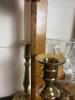 Brass Candlesticks and Hurricane Lamp with Snuffers - 5