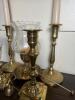 Brass Candlesticks and Hurricane Lamp with Snuffers - 7