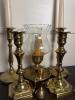 Brass Candlesticks and Hurricane Lamp with Snuffers - 9