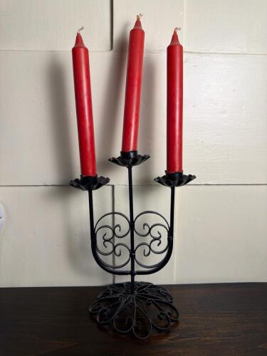 Wrought Iron Scrollwork Three-Arm Candelabrum