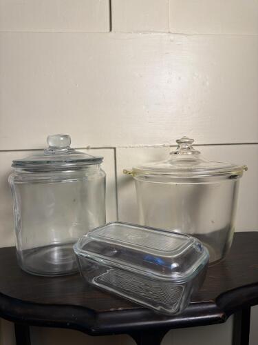 Vintage Anchor Hocking, Pyrex Glass Bean Pot and Loaf Pan