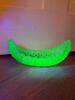 Green Uranium Glass Daisy and Button Crescent Dish