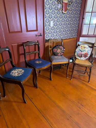 Victorian-Style Needlepoint Side Chairs and Cane Seat Chair