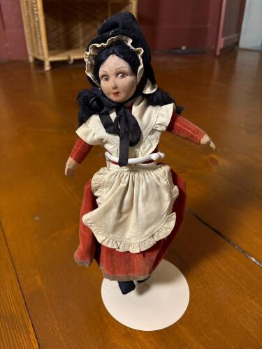 Cloth Doll in Folk Costume with Bonnet and Apron
