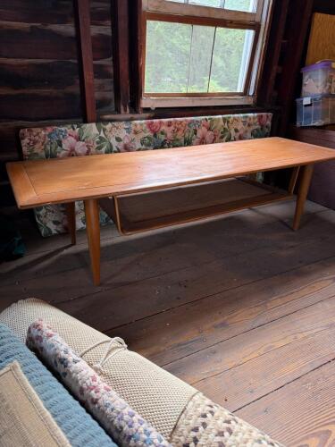 Mid-Century Modern Coffee Table with Caned Shelf