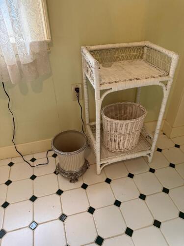 White Wicker Stand with Waste Basket