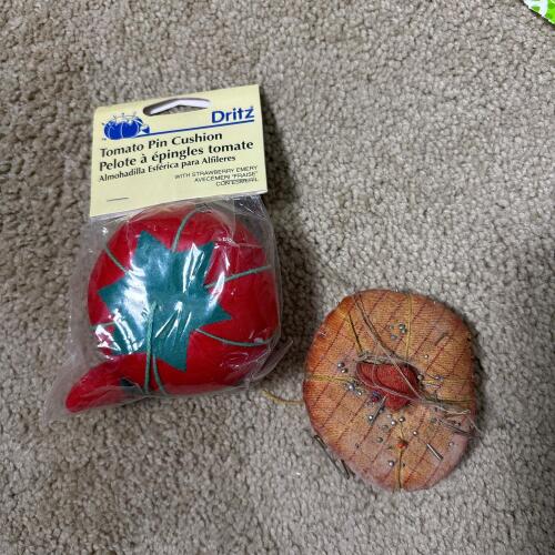 Two Vintage Tomato Pin Cushions