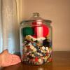 HUGE Assortment of Buttons & Yarn in Glass Jar