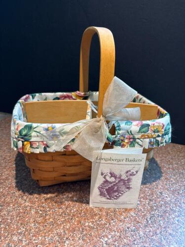 Longaberger Handwoven Divided Basket With Floral Liner