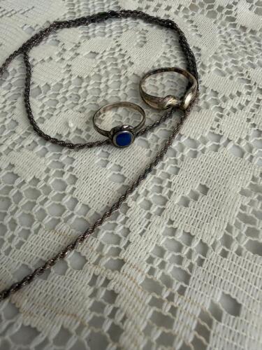 Sterling Silver Rope Chain Necklace and Sterling Silver Rings