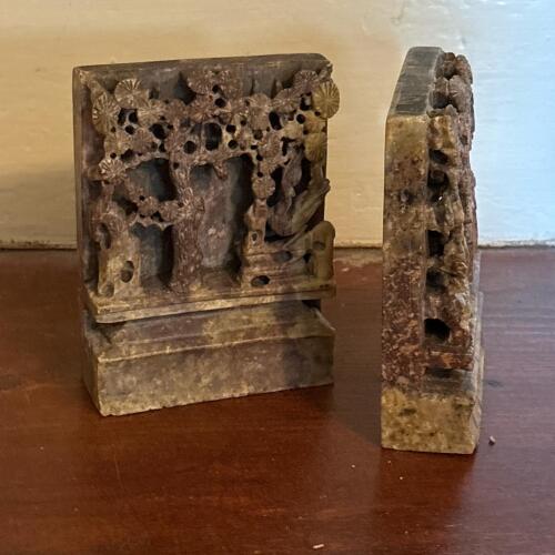 Pair of Asian-Style Carved Stone Bookends