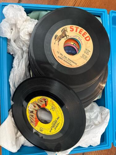 Vintage 45 RPM Records Assortment in Storage Case