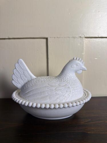 Milk Glass Hen on Nest Covered Dish
