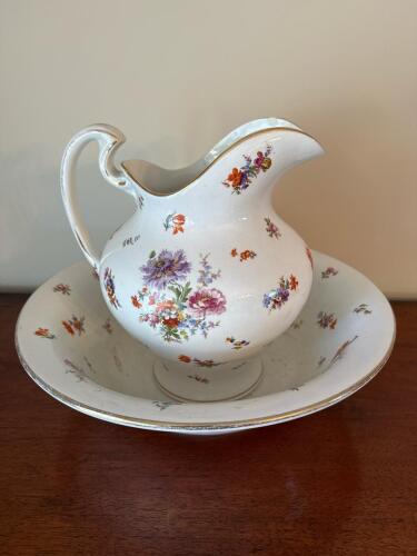 Floral Porcelain Pitcher and Wash Basin Set