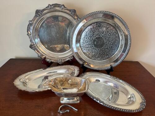Silver Plated Serving Trays and Gravy Boat