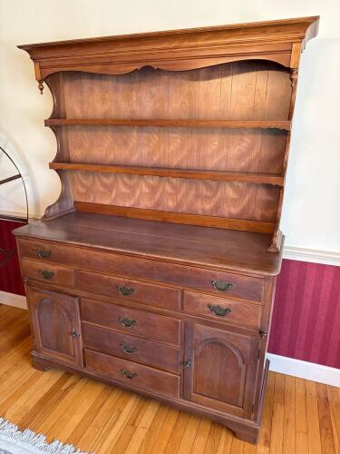 Traditional Cherry Hutch with Drawers and Plate Grooves