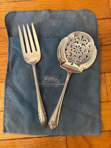 Pair of Sterling Silver Serving Fork and Pierced Spoon