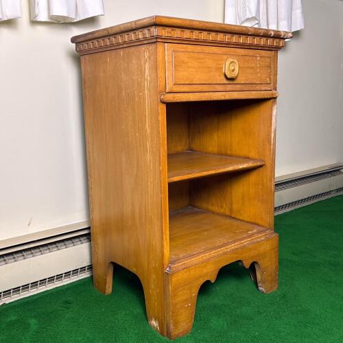 Wooden Nightstand with Drawer and Open Shelves