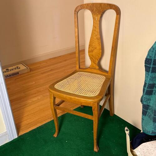 Wooden Side Chair With Caned Seat