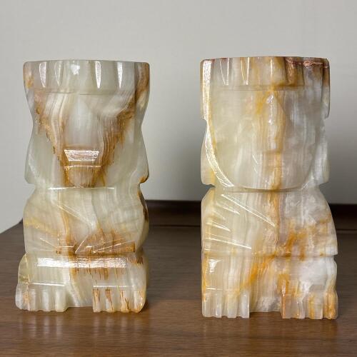 Pair of MCM Carved Onyx Bookends