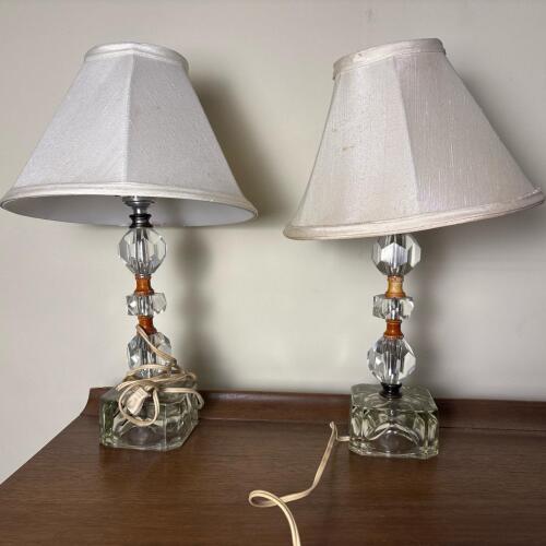Pair of Glass Table Lamps With White Shades