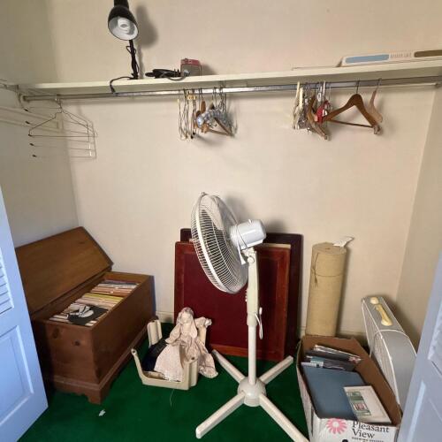 Closet Lot: Chest with Vinyls, Folding Tables, & Appliances