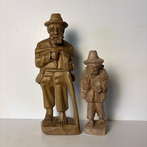 Pair of Hand-Carved Wooden Traveler Figurines