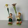 Wooden Figurines in Folk Art Style with Flowers