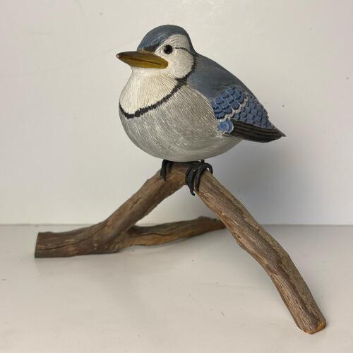 Hand-Carved Blue Jay Bird Sculpture