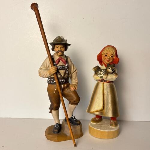 Pair of Hand Carved & Painted Wooden Figurines